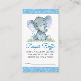 Elephant Blue Glitter Diaper Raffle Baby Shower Tilläggskort