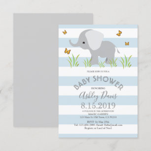 Elephant Blue Grått Boy Shower Inbjudan