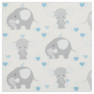 Elephant Blue Grått Safari Animals Nursery Pojke Tyg