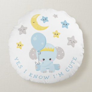 Elephant Blue I vet att jag är cute Text Pojke Nam Rund Kudde