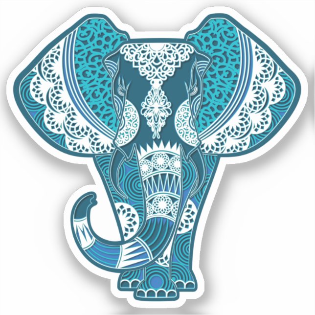 Elephant Blue Mandala Animal Sticker Klistermärken (Framsida)