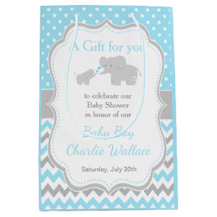 Elephant Blue och Grått Baby Shower Tack