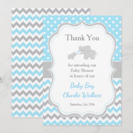 Elephant Blue och Grått Baby Shower Tack Kort