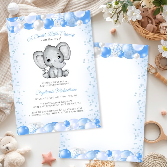 Elephant Blue Pojke Balloon Shower Inbjudningar (Elephant Blue Baby Boy Balloon Shower Invitation)