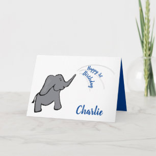 Elephant blue-pojke på första födelsedag kort