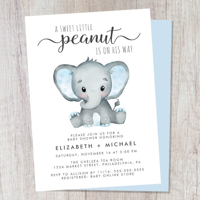 Elephant Blue Watercolor Pojke Par Shower Inbjudningar (Cute baby boy couples shower invitation)