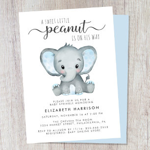 Elephant Blue Watercolor Pojke Sprinkle Inbjudningar