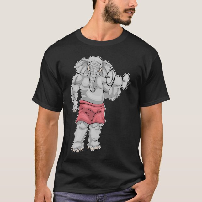 Elephant Bodybuilding der Dumbbell Bodybuilding T Shirt (Framsida)