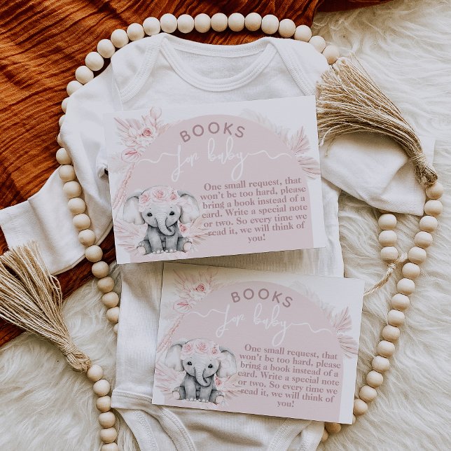 Elephant Boho Blommigt Rosa Baby Shower bok Tilläggskort (Skapare uppladdad)