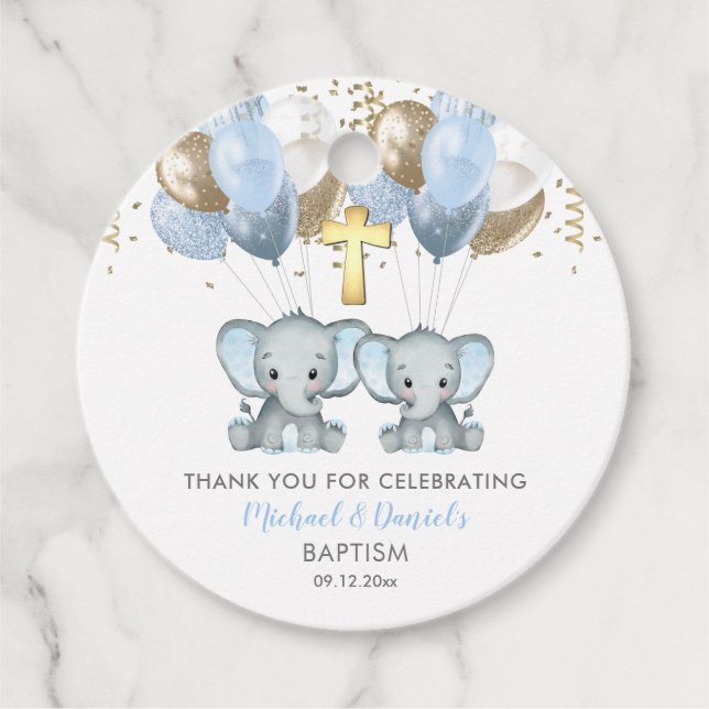 Elephant Boy Balloons Baptism Tack Gift Märkres Gåvor Etiketter (Framsida)