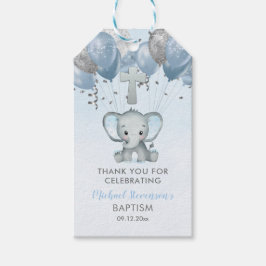 Elephant Boy Balloons Baptism Tack Presentetikett