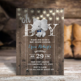 Elephant Boy Rustic Barn Wood Baby Shower Inbjudningar