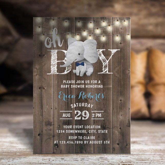 Elephant Boy Rustic Barn Wood Baby Shower Inbjudningar (Skapare uppladdad)