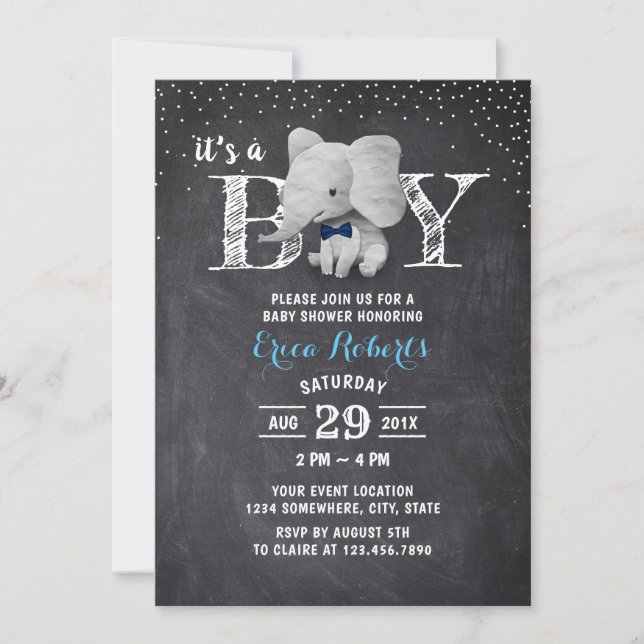 Elephant Boy Rustic Chalkboard Baby Shower Inbjudningar (Framsida)