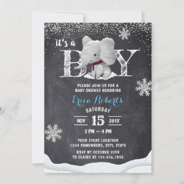Elephant Boy Rustic Winter Snöflingor Baby Shower Inbjudningar