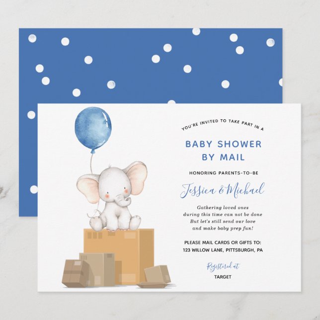 Elephant Boy Shower by Mail-inbjudan Inbjudningar (Fram/baksida)