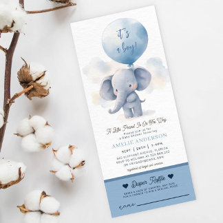 Elephant Boy Shower Diaper raffle Inbjudningar