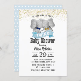 Elephant Boy Twillingars Guld Confetti Baby Shower Inbjudningar