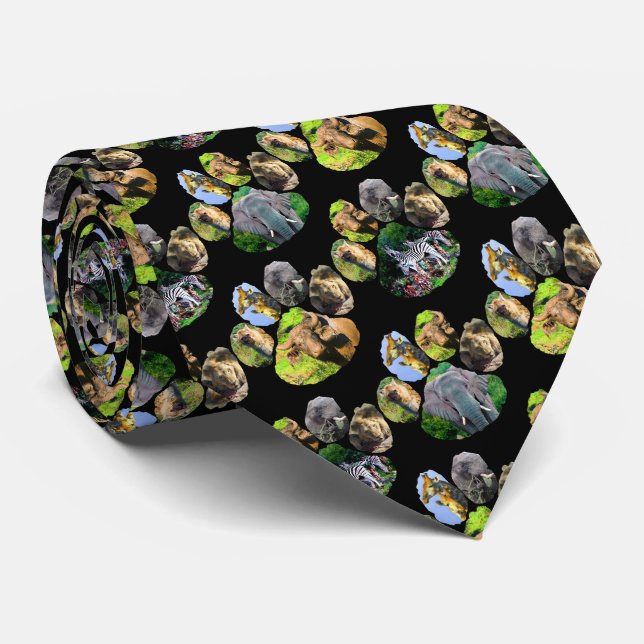 Elephant, Buffalo,Zebra Footprint Collage Neck Tie Slips (Rullad)