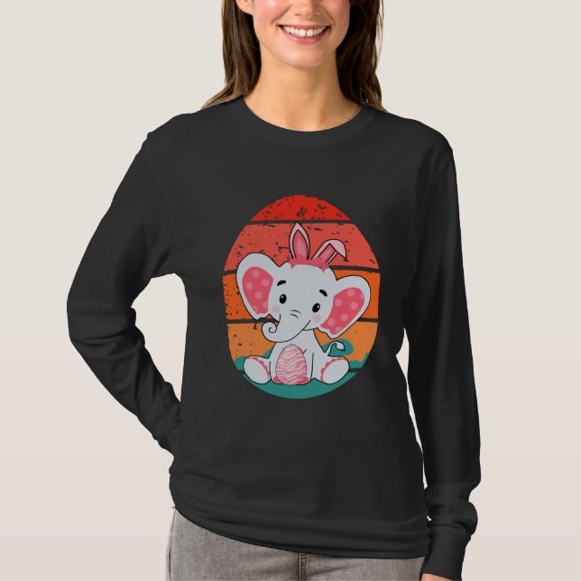 Elephant Bunny Happy Easter Eggs Retro Men Women K T Shirt (Framsida)