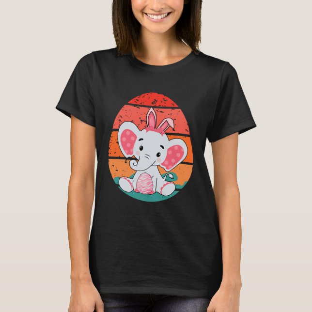 Elephant Bunny Happy Easter Eggs Retro Men Women K T Shirt (Framsida)