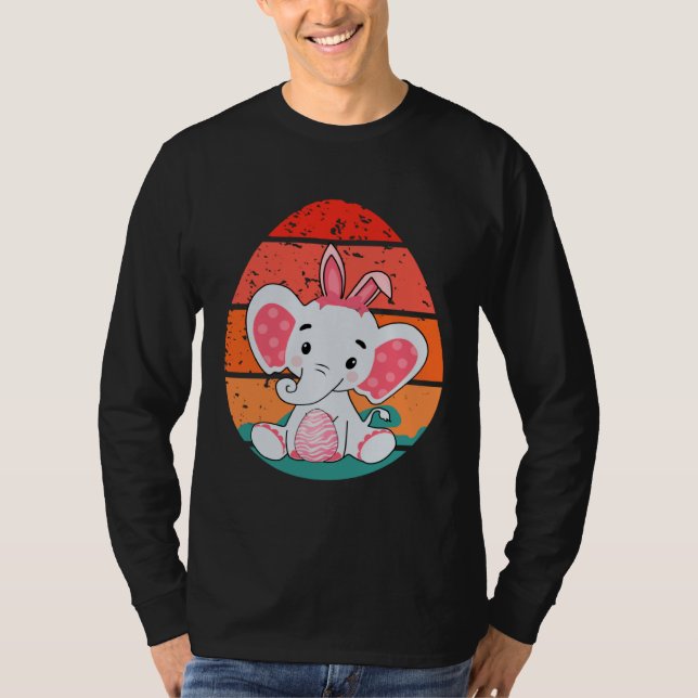 Elephant Bunny Happy Easter Eggs Retro Men Women K T Shirt (Framsida)