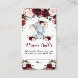 Elephant Burgundy  Blommigt Diaper Raffle Baby Tilläggskort