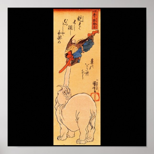 Elephant catching a flying Tengu. Circa 1800's Poster (Framsidan)