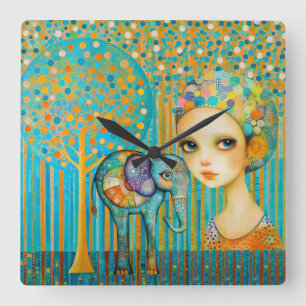 Elephant Charm Fyrkantig Klocka