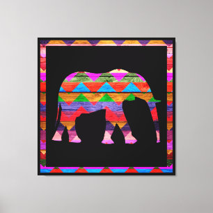 Elephant Chevron Mönster on Wood Canvastryck