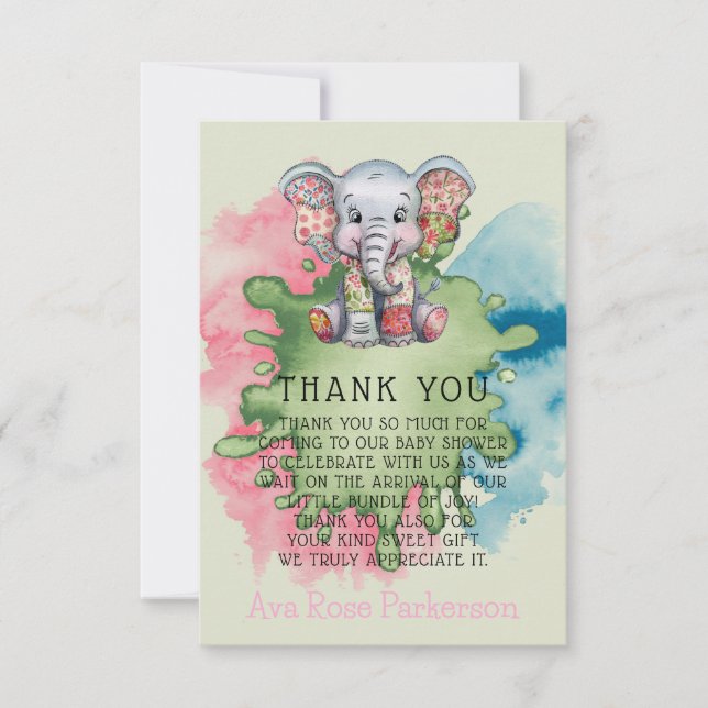 Elephant Chic Girl eller Boy Baby Shower Tack (Framsida)