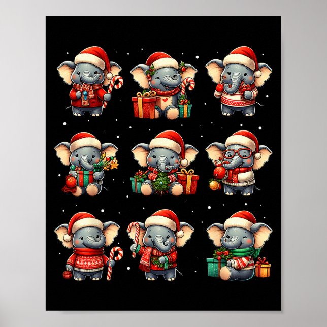 Elephant Christmas Funny Elephant Lover Pajama Men Poster (Framsidan)