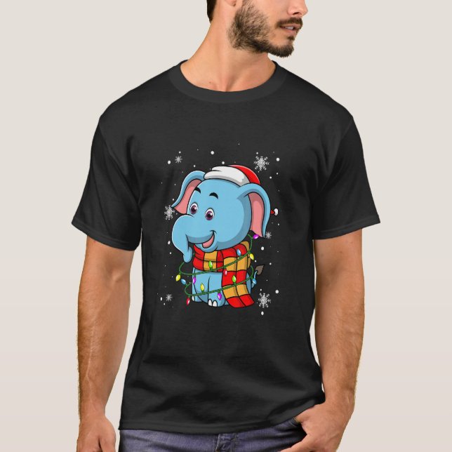 Elephant Christmas Lights Led   Santa Hat Christma T Shirt (Framsida)