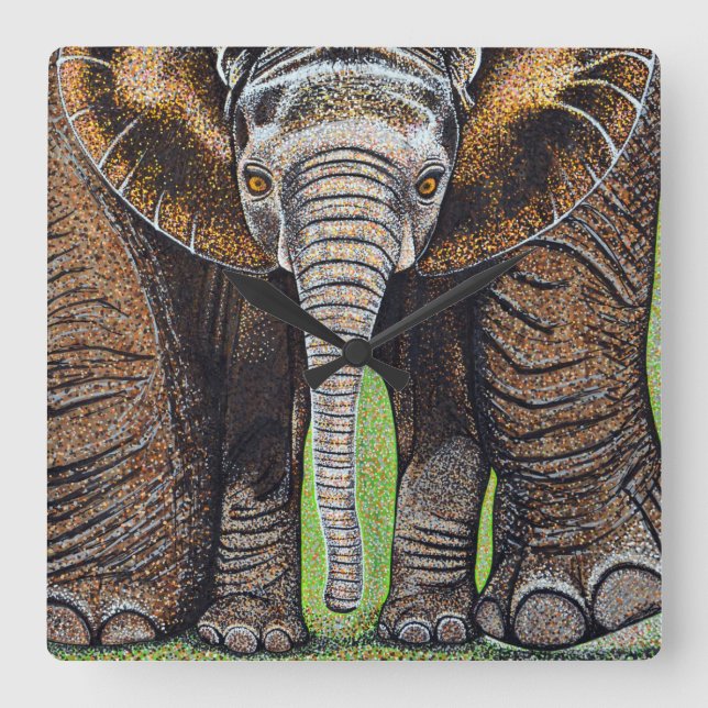 Elephant Clock - Mamma och Me Fyrkantig Klocka (Framsida)