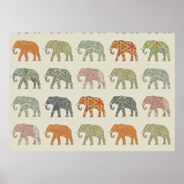 Elephant Colorful Animal Mönster Poster (Framsidan)