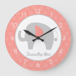 Elephant Coral och Grått Nursery Girls Stor Klocka