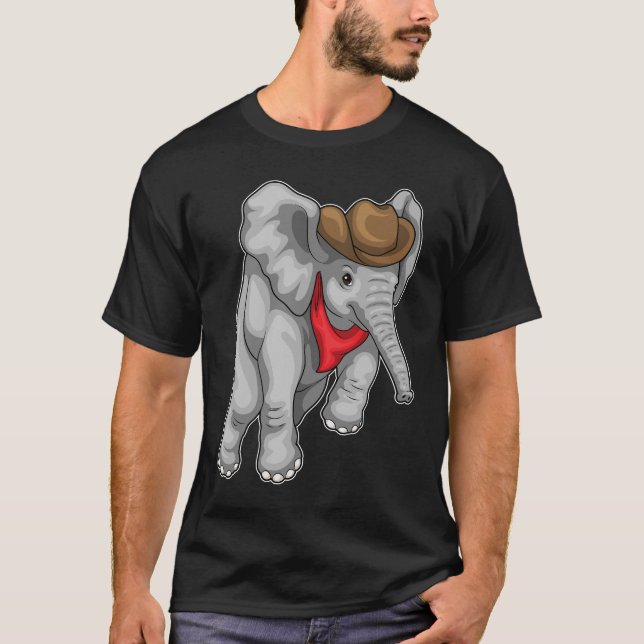 Elephant Cowboy Cowboyhatt T Shirt (Framsida)