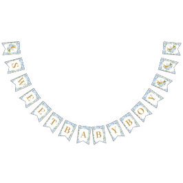 Elephant Crescent Måne Blue Blommigt Boy Shower Vimplar