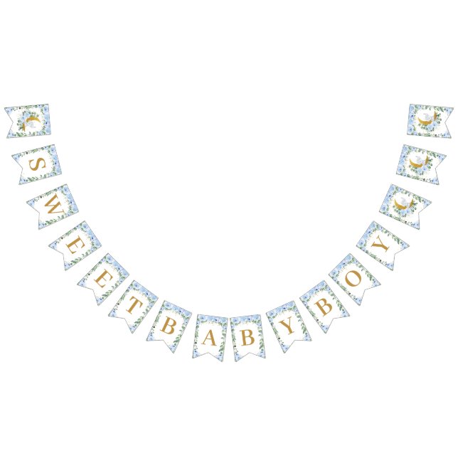 Elephant Crescent Måne Blue Blommigt Boy Shower Vimplar (Alla)