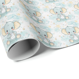 Elephant Cute Baby Pastel Watercolor Mönster Presentpapper