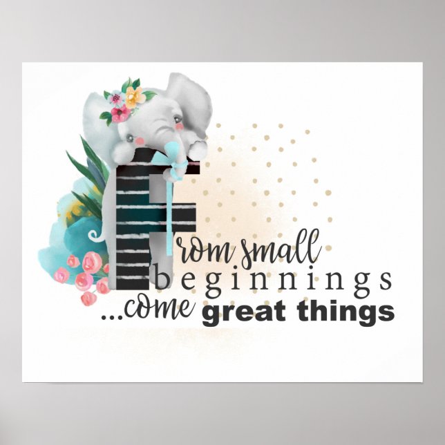 Elephant Cute Baby Sayed Blommigt Poster (Framsidan)