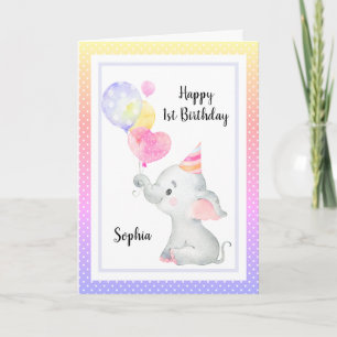 Elephant Cute Birthday Girl Personlig Anpassningsb Kort