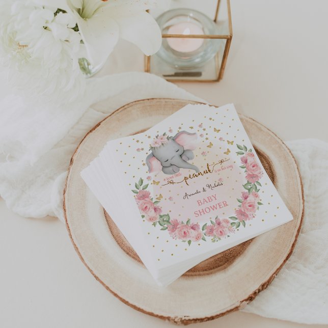 Elephant Cute Blommigt Rosa Boho Baby Shower Pappersservett (Skapare uppladdad)
