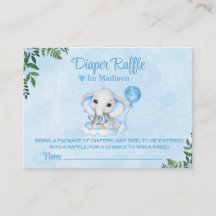 Elephant Cute Blue Baby Shower Raffle