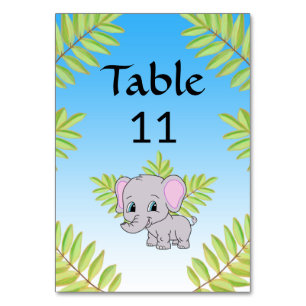 Elephant Cute Boy Blue Ombre Theme Baby Shower Bordsnummer