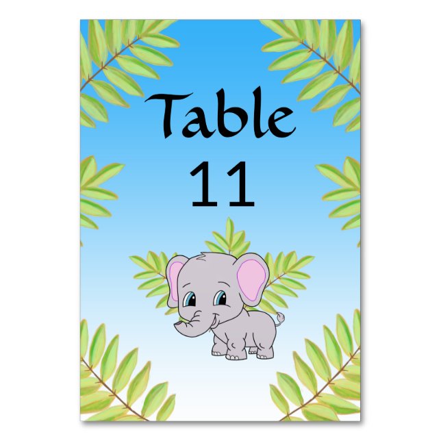 Elephant Cute Boy Blue Ombre Theme Baby Shower Bordsnummer (Framsidan)