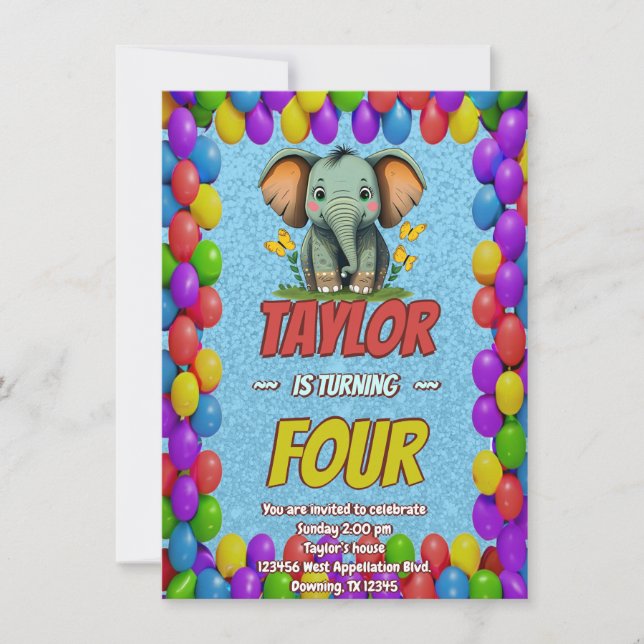 Elephant Cute Personlig Birthday Inbjudan Kids (Framsida)