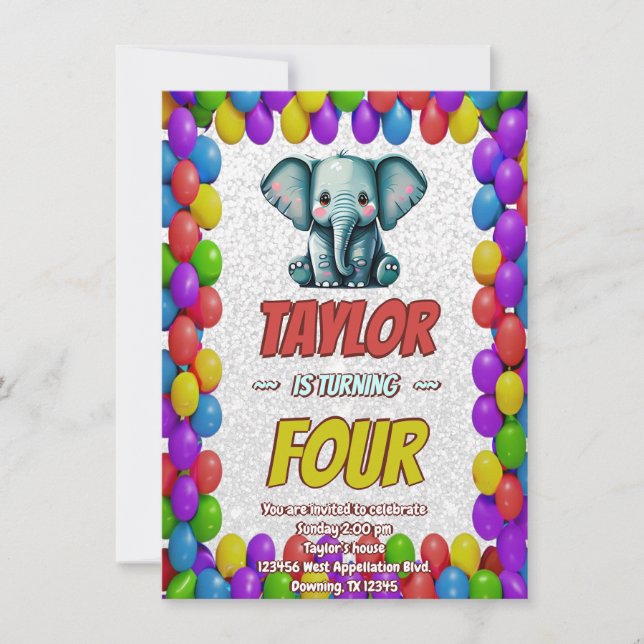 Elephant Cute Personlig Birthday Inbjudan Kids (Framsida)