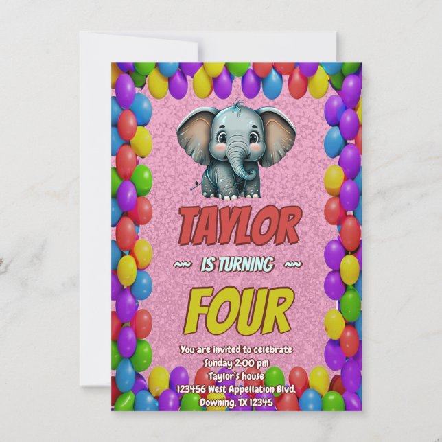 Elephant Cute Personlig Birthday Inbjudan Kids (Framsida)
