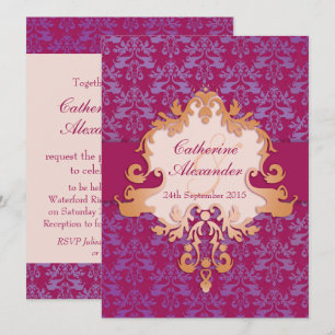 Elephant Damask Red golden bröllopsinbjudan Inbjudningar